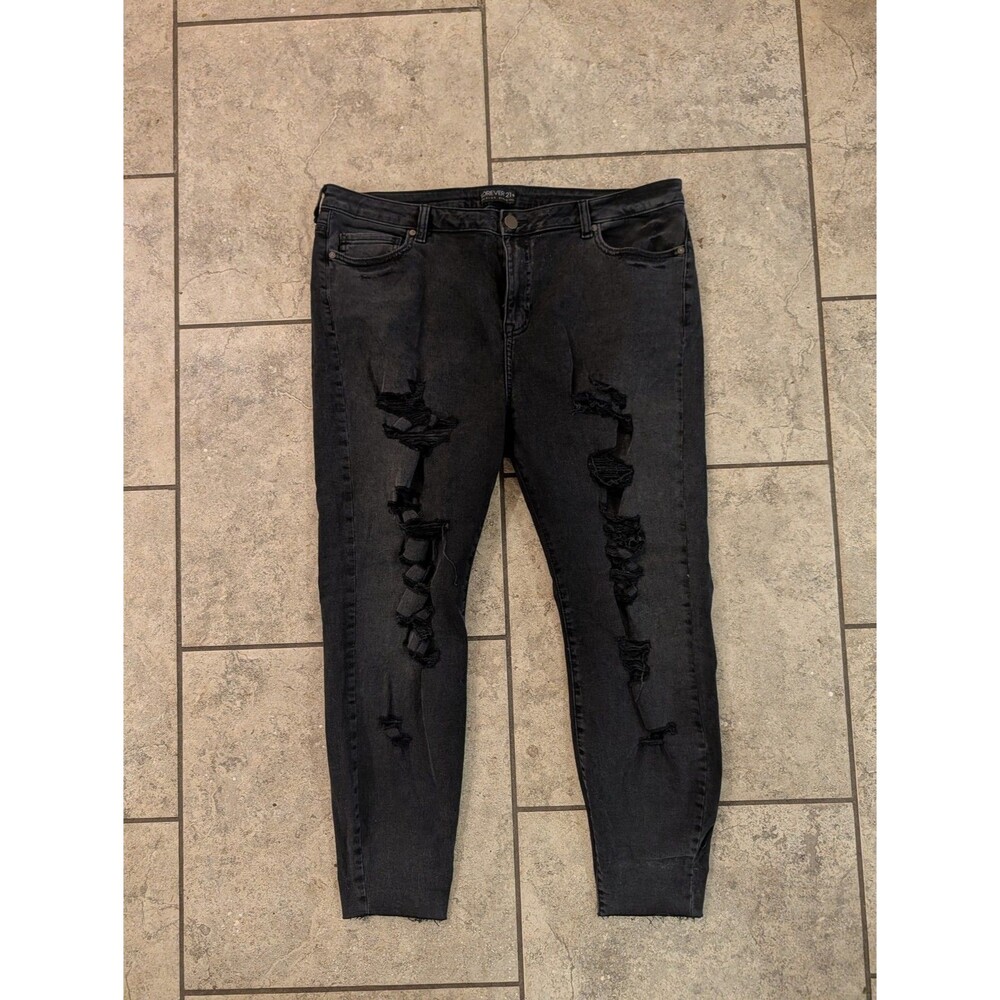 Forever 21 Plus Jeans Womens 18 Black Skinny Ripped Distressed Raw Hem